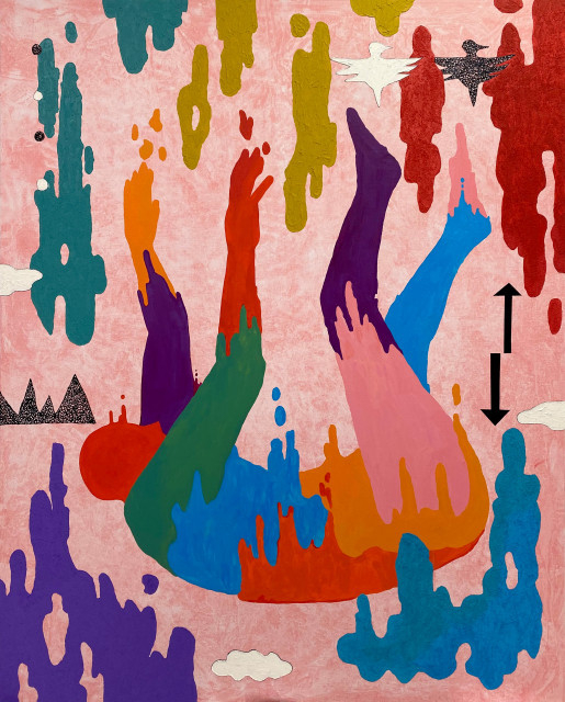 동자동휘(DONGZADONGHWI) Diving into (re) birth_2022_acrylic and mixed media on canvas_162.2x130.3cm. (사진=동자동휘 제공)