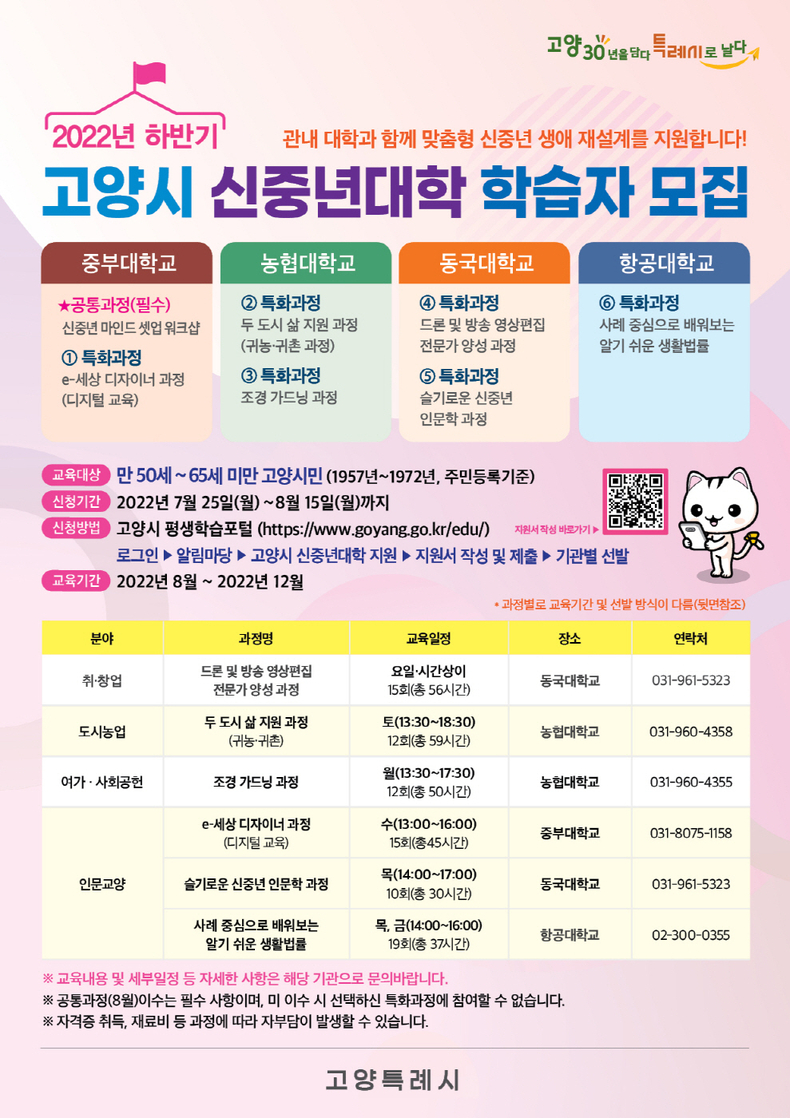 5060 신중년대학 하반기 학습자 모집 포스터. (사진=고양특례시 제공)