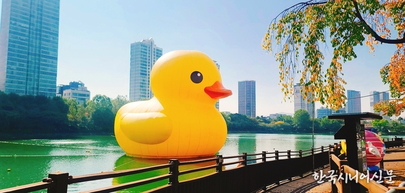 잠실 석촌호수에 러버덕이 설치돼 있는 모습. (사진=한국시니어신문)