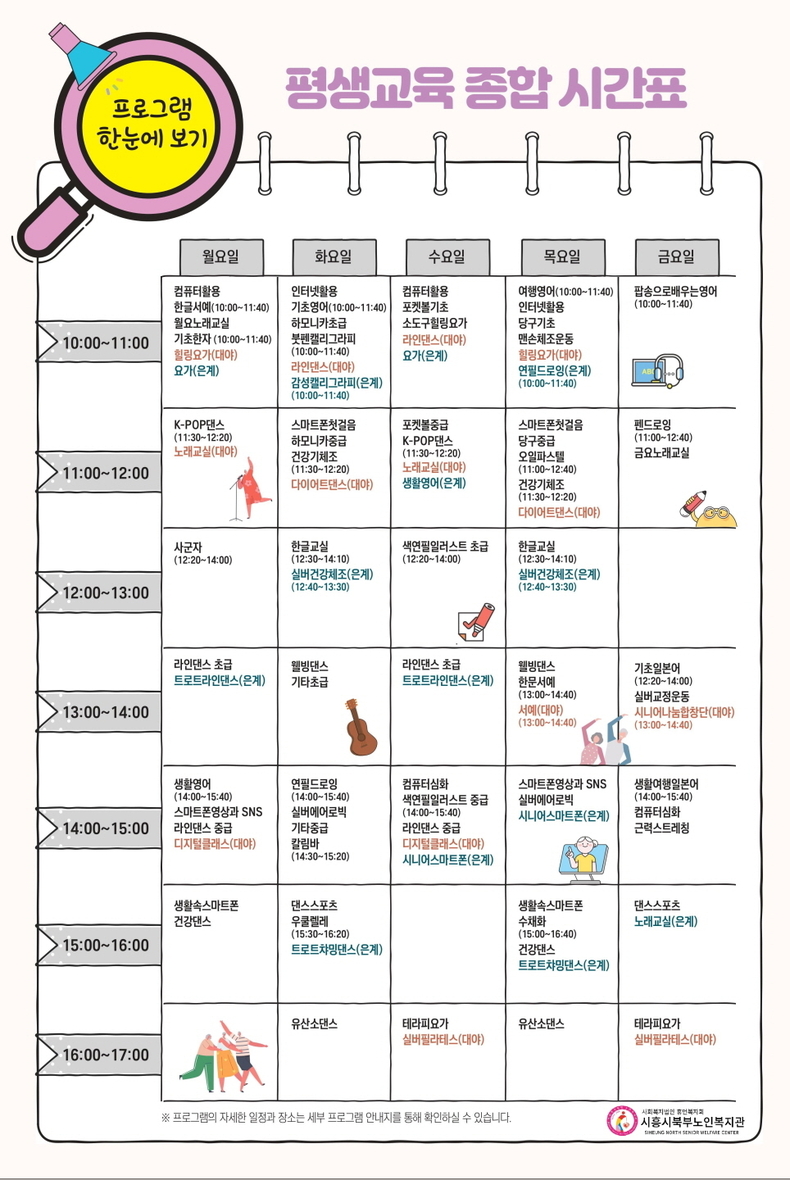 평생교육 프로그램 종합 시간표.. (사진=시흥시 제공)